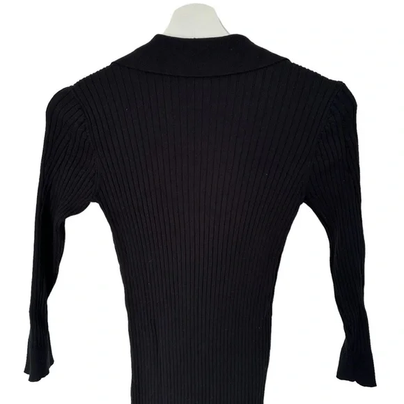 DYNAMITE BLACK RIBBED MAXI DRESS WITH V-NECK, COLLAR & SIDE SLIT | SIZE SMALL - Picture 12 of 15